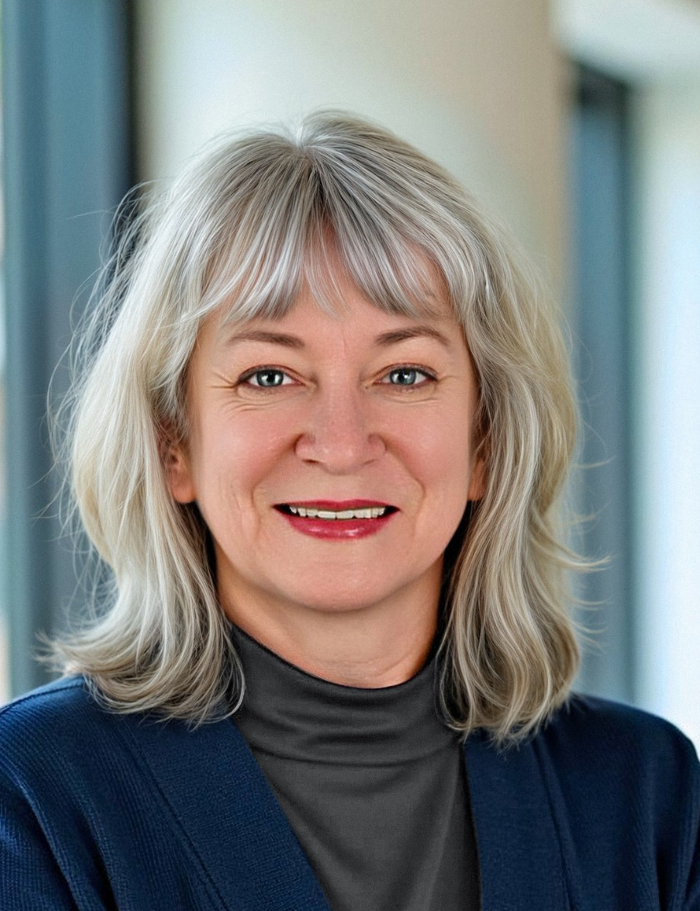 pro headshot 2025 office navy grey Barbra French Author